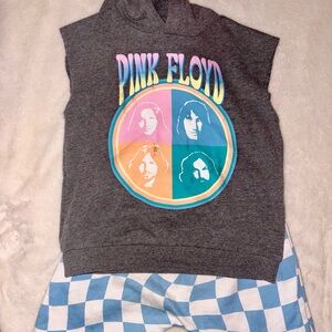 Pink Floyd Kids Gray Sleeveless Hoodie with Colorful Graphic and Harem Shorts